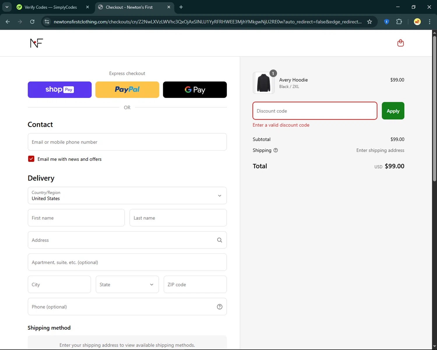 Newton's First promo code screenshot showing code nf25 applied at Newton's First checkout page. Uploaded by SimplyCodes community member SmartFinder4193 on Apr 24, 2025