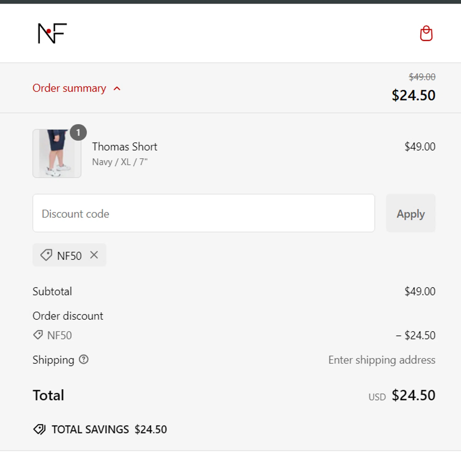 Newton's First promo code screenshot showing code NF50 applied at Newton's First checkout page. Uploaded by SimplyCodes community member Draken on Jan 22, 2025