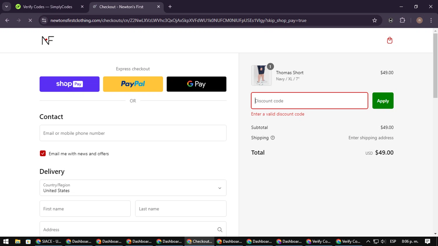 Newton's First promo code screenshot showing code NF50 applied at Newton's First checkout page. Uploaded by SimplyCodes community member SmartWarden8713 on Jan 31, 2025
