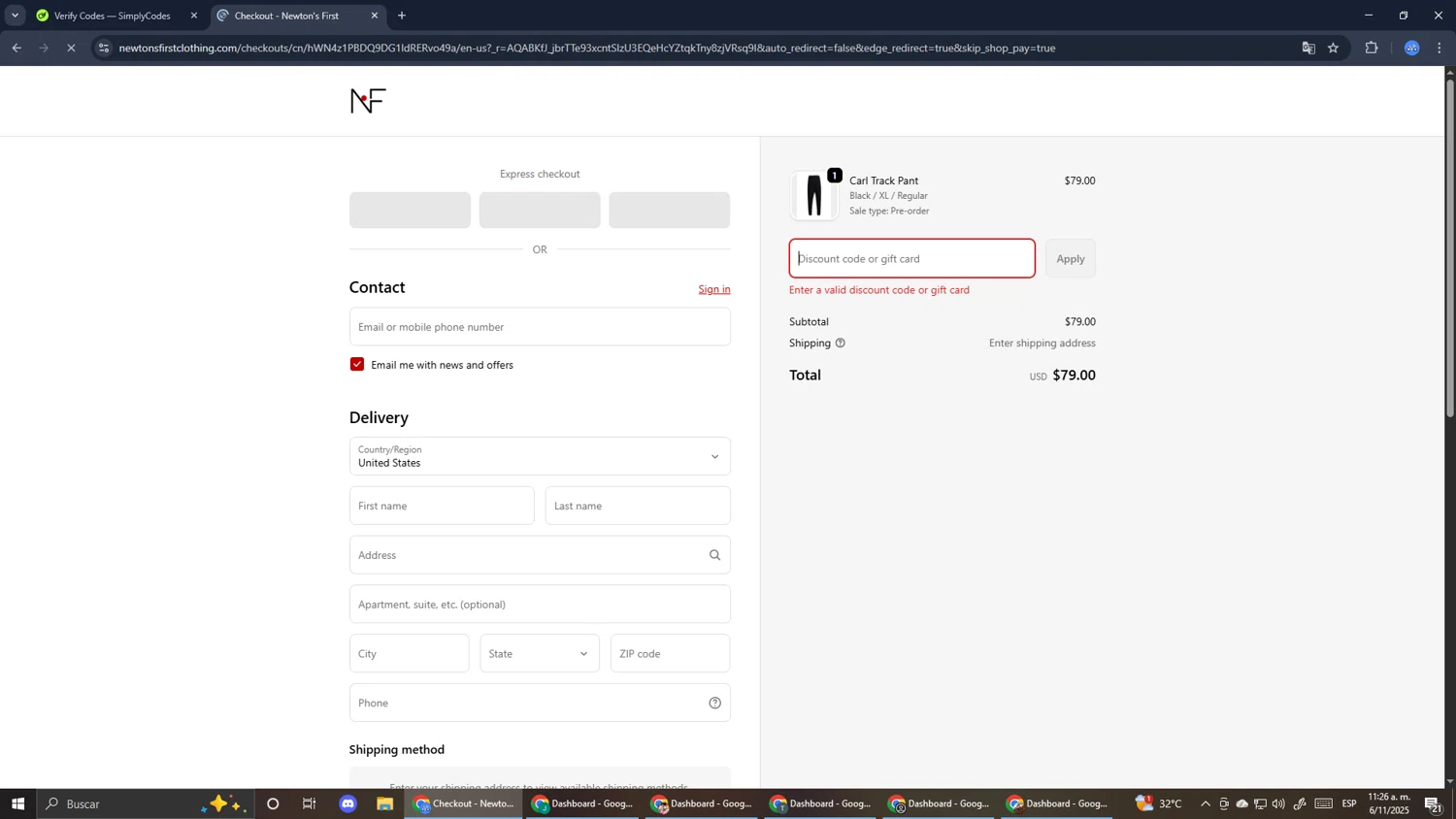 Newton's First promo code screenshot showing code TRACK15 applied at Newton's First checkout page. Uploaded by SimplyCodes community member RoyalExpert3857 on Nov 6, 2025