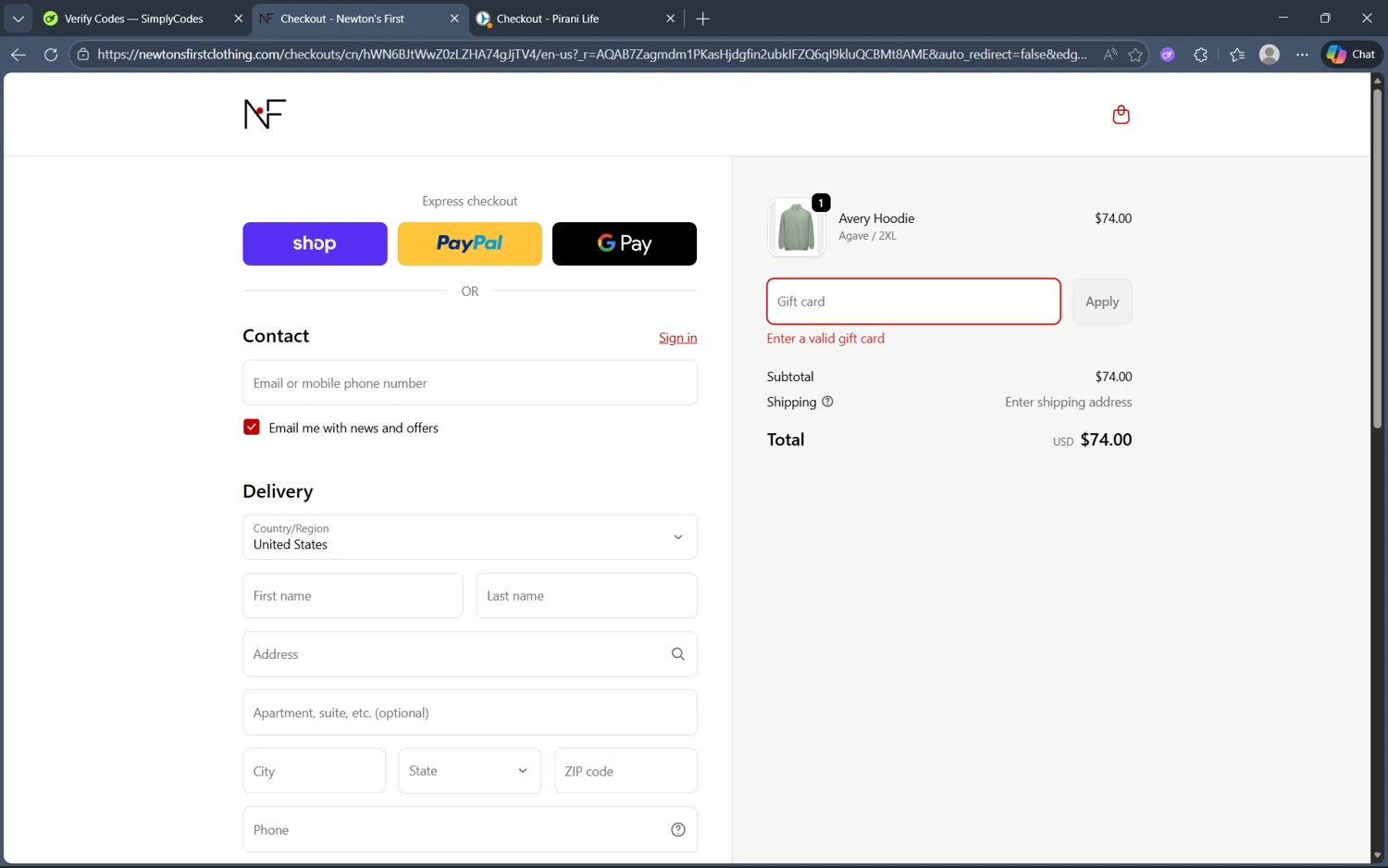 Newton's First promo code screenshot showing code EXTRA20 applied at Newton's First checkout page. Uploaded by SimplyCodes community member frijolito on Dec 8, 2025