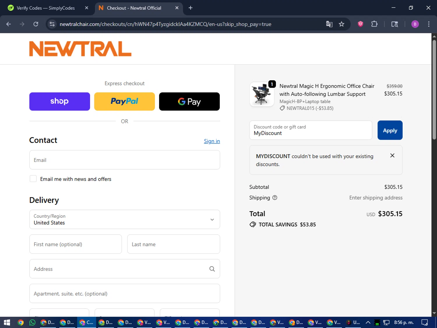 Newtral Official promo code screenshot showing code MyDiscount applied at Newtral Official checkout page. Uploaded by SimplyCodes community member travisscott on Oct 15, 2025