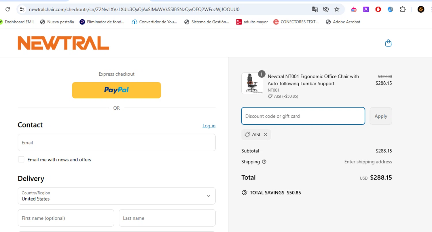 Newtral Official promo code screenshot showing code AISI applied at Newtral Official checkout page. Uploaded by SimplyCodes community member EJL_MIQUILENA on Apr 17, 2025