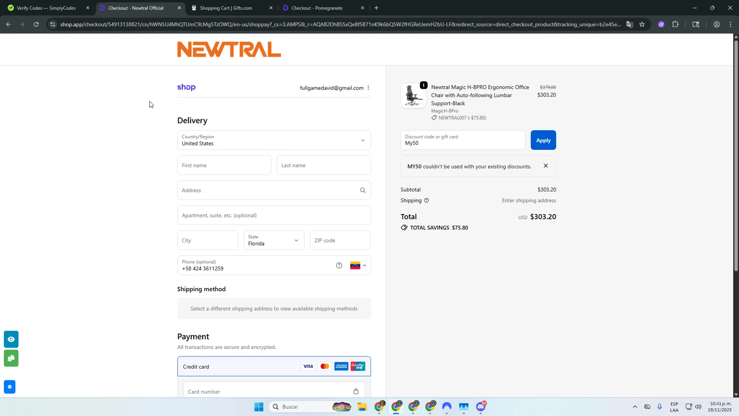 Newtral Official promo code screenshot showing code My50 applied at Newtral Official checkout page. Uploaded by SimplyCodes community member sfdfgdsfgdfgdfg on Nov 20, 2025