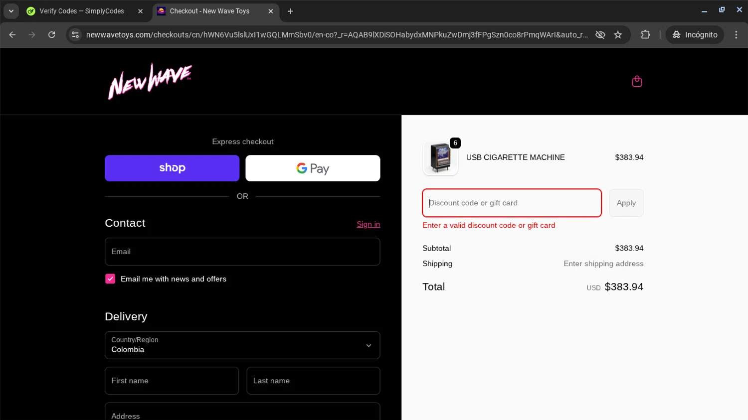 New Wave Toys discount code screenshot showing code VIP150 applied at New Wave Toys checkout page. Uploaded by SimplyCodes community member AVAMUSTANG on Dec 16, 2025