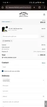 CWOFF50 coupon verification screenshot