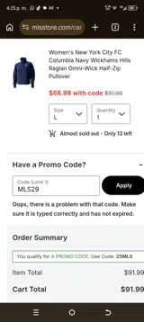 New York City FC coupon verification screenshot