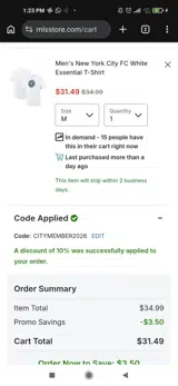 New York City FC coupon verification screenshot