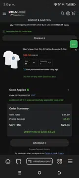 New York City FC coupon verification screenshot