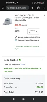 New York City FC coupon verification screenshot