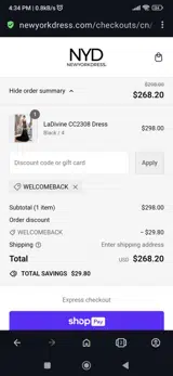 Welcomeback coupon verification screenshot