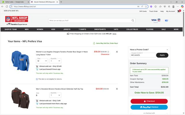 New York Giants checkout page showing New York Giants promo code box | Screenshot taken by SimplyCodes community member on Sep 20, 2025
