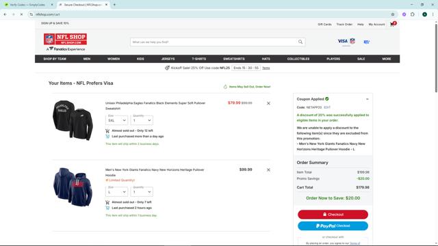 New York Giants checkout page showing New York Giants promo code box | Screenshot taken by SimplyCodes community member on Sep 6, 2025