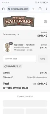 New York Hardware coupon verification screenshot