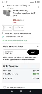 SAVENFL coupon verification screenshot