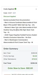 New York Jets coupon verification screenshot