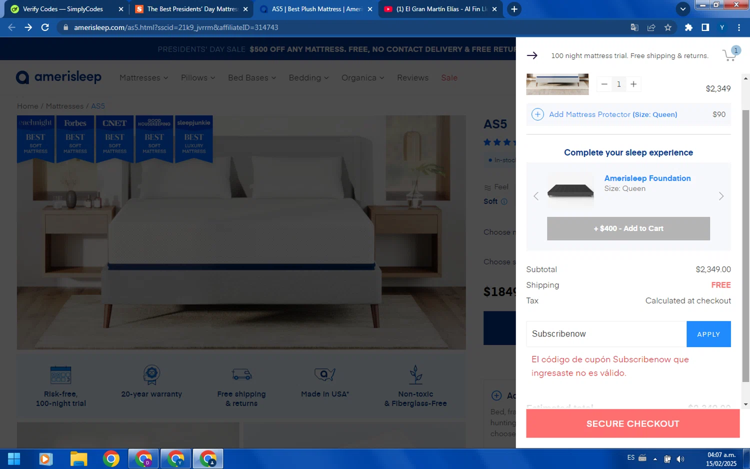 New York Magazine promo code screenshot showing code Subscribenow applied at New York Magazine checkout page. Uploaded by SimplyCodes community member CashDefender400 on Feb 15, 2025