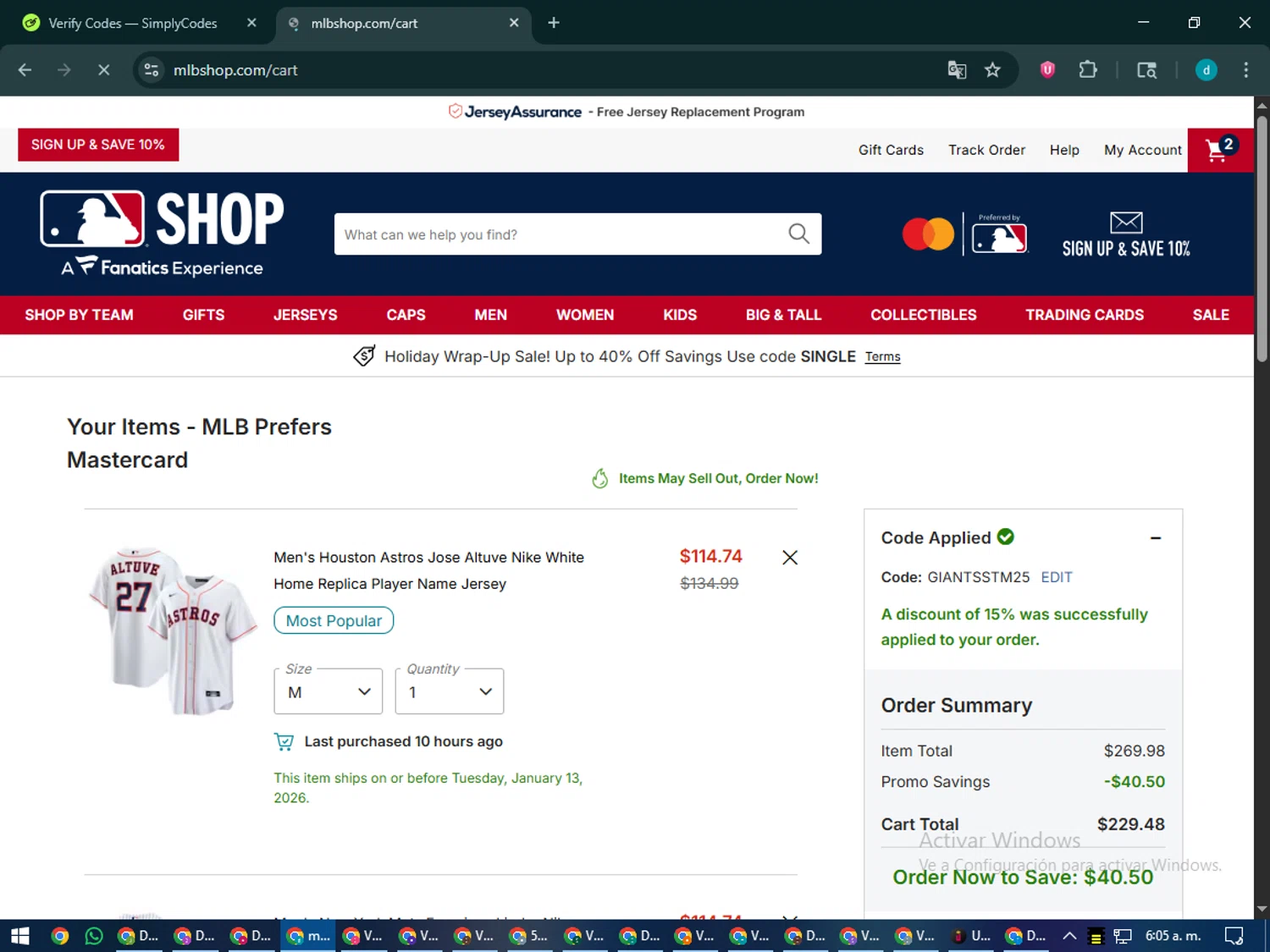 New York Mets checkout page showing New York Mets promo code box | Screenshot taken by SimplyCodes community member on Dec 27, 2025