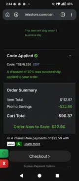 New York Red Bulls coupon verification screenshot