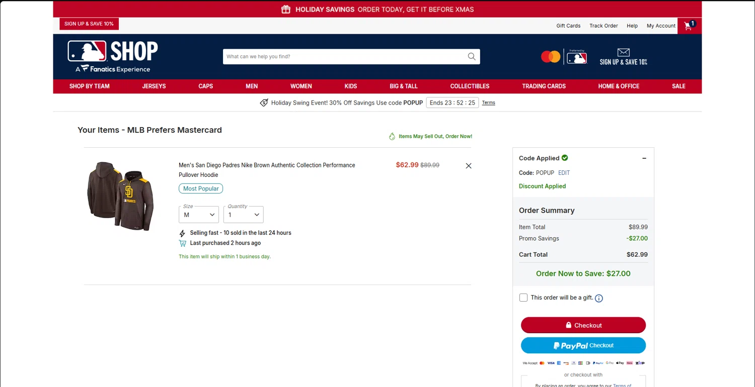 New York Yankees checkout page showing New York Yankees promo code box | Screenshot taken by SimplyCodes community member on Dec 18, 2025