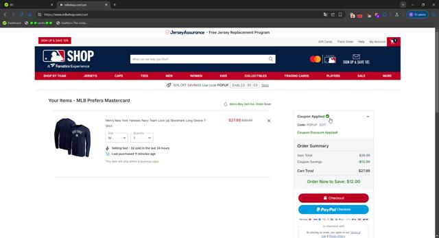 New York Yankees checkout page showing New York Yankees promo code box | Screenshot taken by SimplyCodes community member on Oct 3, 2025
