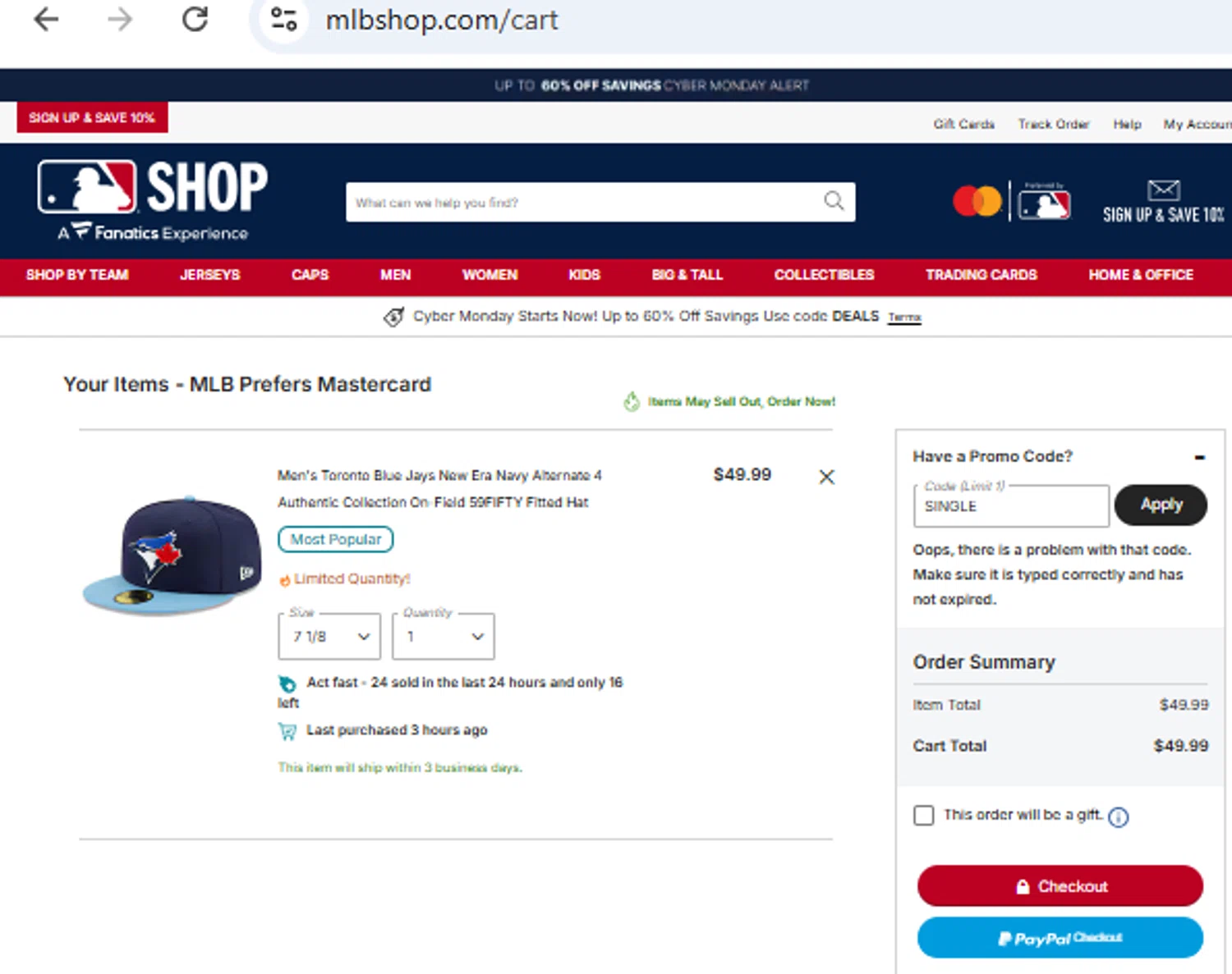 New York Yankees promo code screenshot showing code single applied at New York Yankees checkout page. Uploaded by SimplyCodes community member PennyOwl2559 on Nov 30, 2025