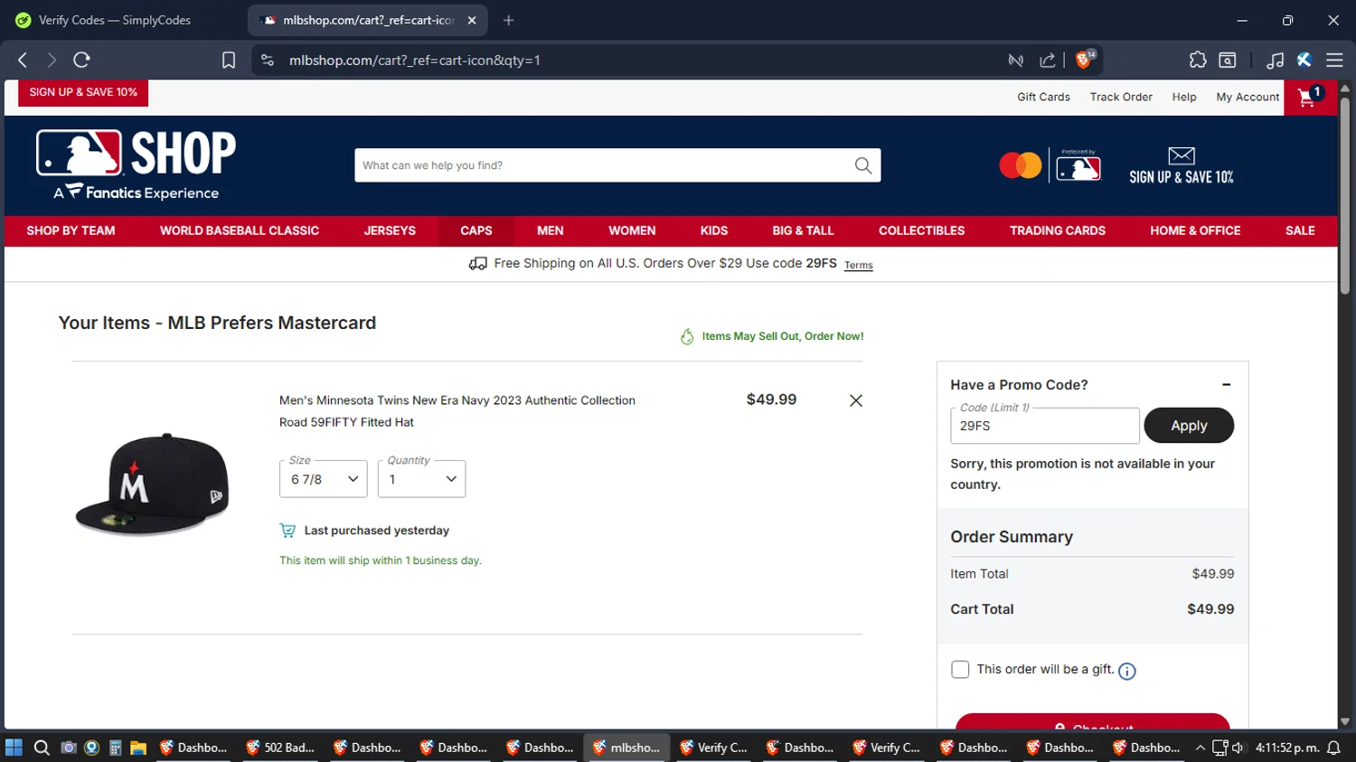 New York Yankees checkout page showing New York Yankees promo code box | Screenshot taken by SimplyCodes community member on Feb 3, 2026