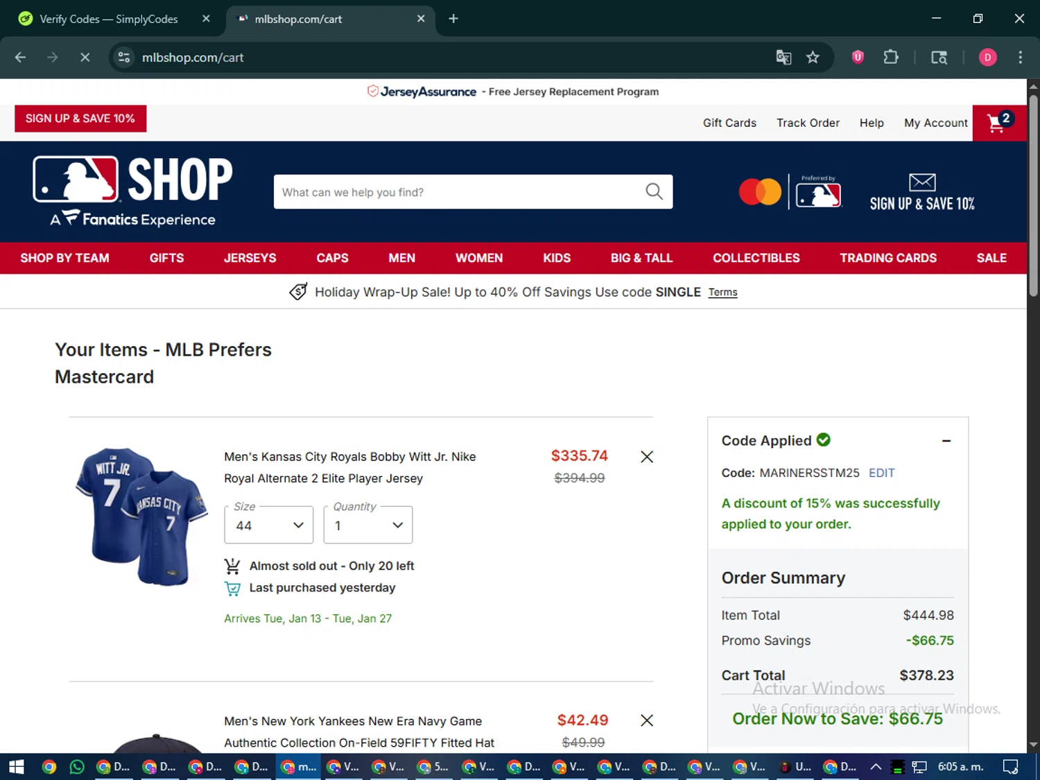 New York Yankees checkout page showing New York Yankees promo code box | Screenshot taken by SimplyCodes community member on Dec 27, 2025