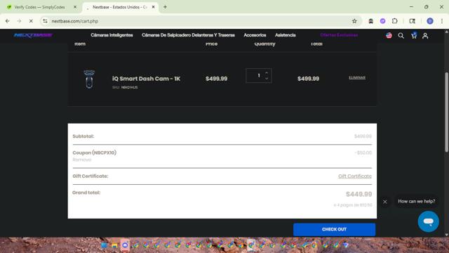 Nextbase US checkout page showing Nextbase US promo code box | Screenshot taken by SimplyCodes community member on Aug 13, 2025