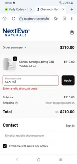 LEAH20 coupon verification screenshot