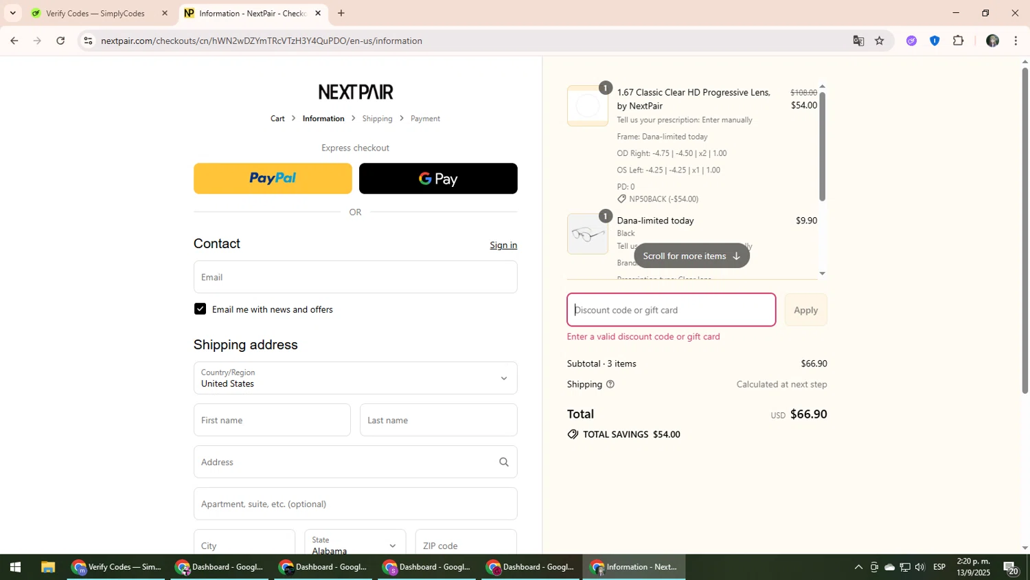 Next Pair discount code screenshot showing code HITHERE15 applied at Next Pair checkout page. Uploaded by SimplyCodes community member CleverLynx6871 on Sep 13, 2025