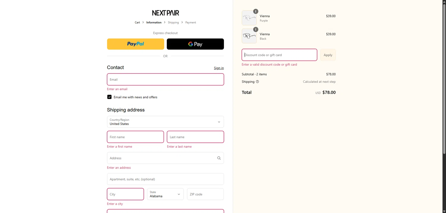 Next Pair discount code screenshot showing code HITHERE15 applied at Next Pair checkout page. Uploaded by SimplyCodes community member EpicGuardian2592 on Sep 13, 2025