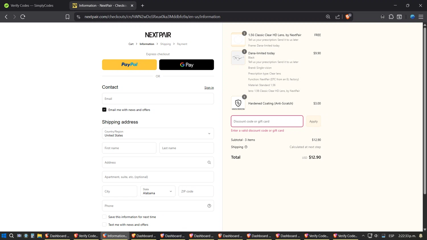 Next Pair discount code screenshot showing code HITHERE15 applied at Next Pair checkout page. Uploaded by SimplyCodes community member Jgomez on Sep 13, 2025