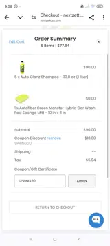 nextzett USA coupon verification screenshot