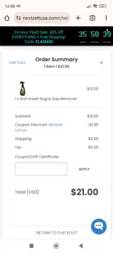 nextzett USA coupon verification screenshot
