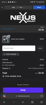TrophyMoms coupon verification screenshot
