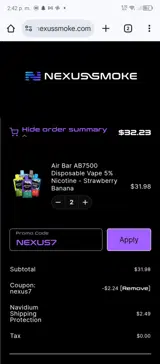 Nexus Smoke coupon verification screenshot