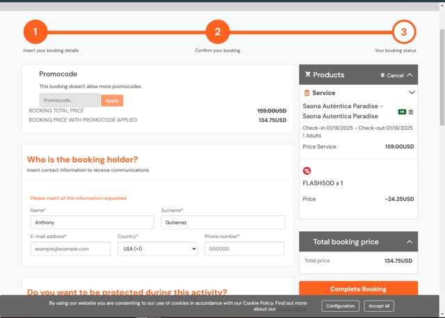 Nexus Tours checkout page showing Nexus Tours promo code box | Screenshot taken by SimplyCodes community member on Jan 15, 2025
