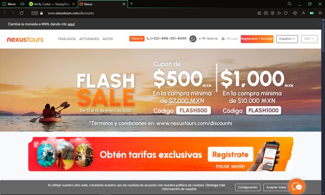 Nexus Tours checkout page showing Nexus Tours promo code box | Screenshot taken by SimplyCodes community member on Jan 14, 2025
