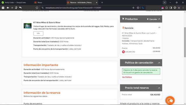 Nexus Tours checkout page showing Nexus Tours promo code box | Screenshot taken by SimplyCodes community member on Apr 13, 2025