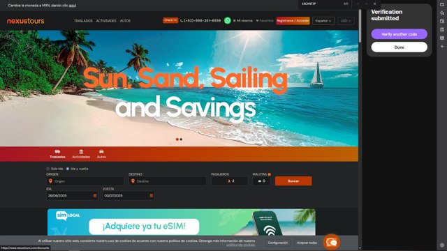 Nexus Tours checkout page showing Nexus Tours promo code box | Screenshot taken by SimplyCodes community member on Jun 26, 2025