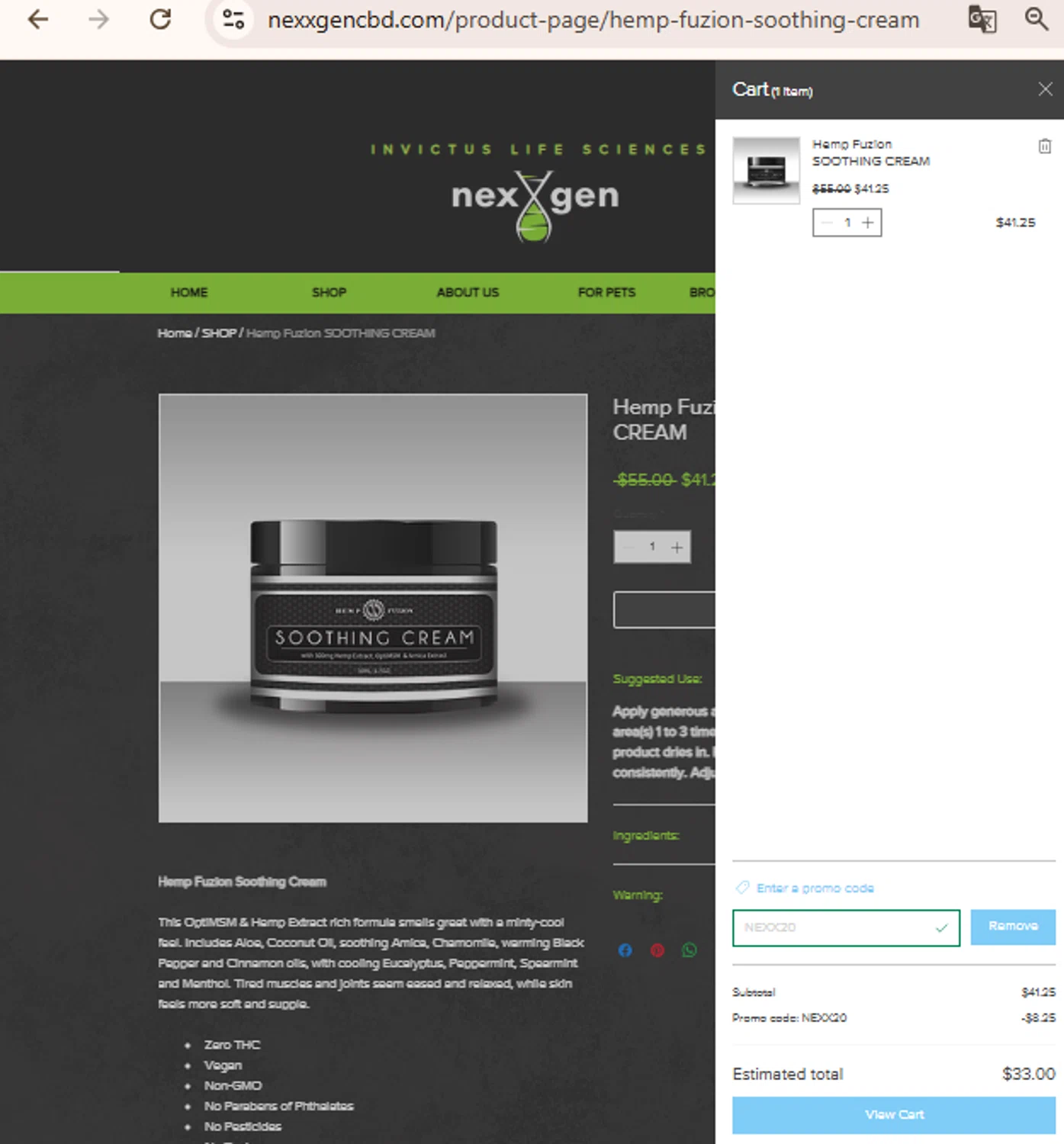 NexxGen promo code screenshot showing code NEXX20 applied at NexxGen checkout page. Uploaded by SimplyCodes community member BudgetLion5814 on Dec 7, 2025