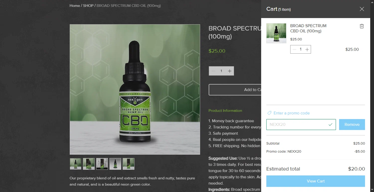 NexxGen promo code screenshot showing code NEXX20 applied at NexxGen checkout page. Uploaded by SimplyCodes community member ShieldLion4225 on Aug 31, 2025