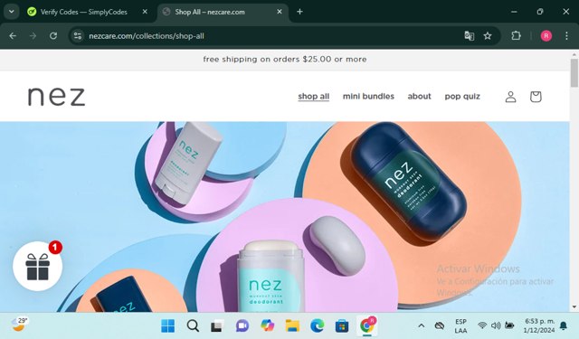 Nez checkout page showing Nez discount code box | Screenshot taken by SimplyCodes community member on Dec 1, 2024