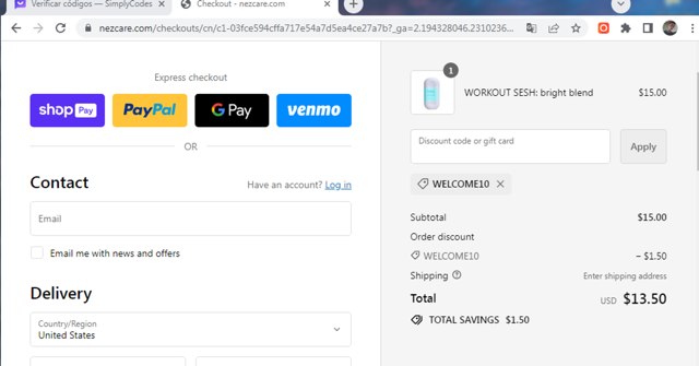 Nez checkout page showing Nez discount code box | Screenshot taken by SimplyCodes community member on Feb 22, 2024