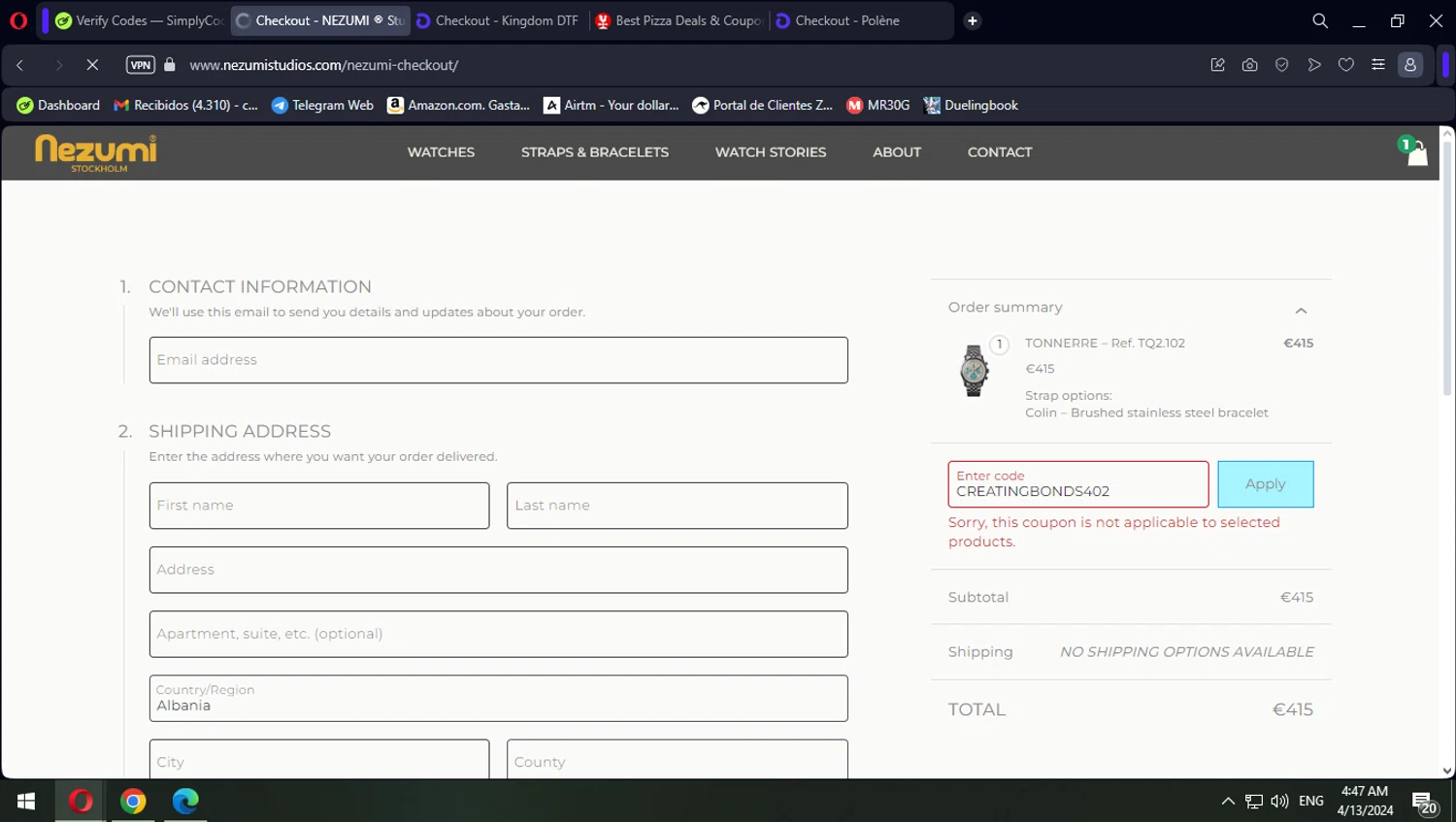 Nezumi Studios checkout page showing Nezumi Studios promo code box | Screenshot taken by SimplyCodes community member on Apr 13, 2024
