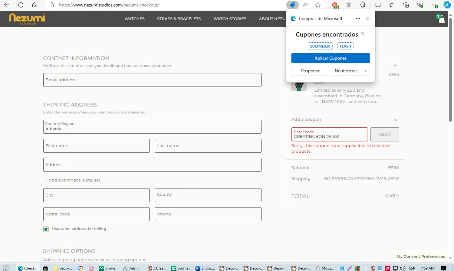 Nezumi Studios checkout page showing Nezumi Studios promo code box | Screenshot taken by SimplyCodes community member on Aug 5, 2024