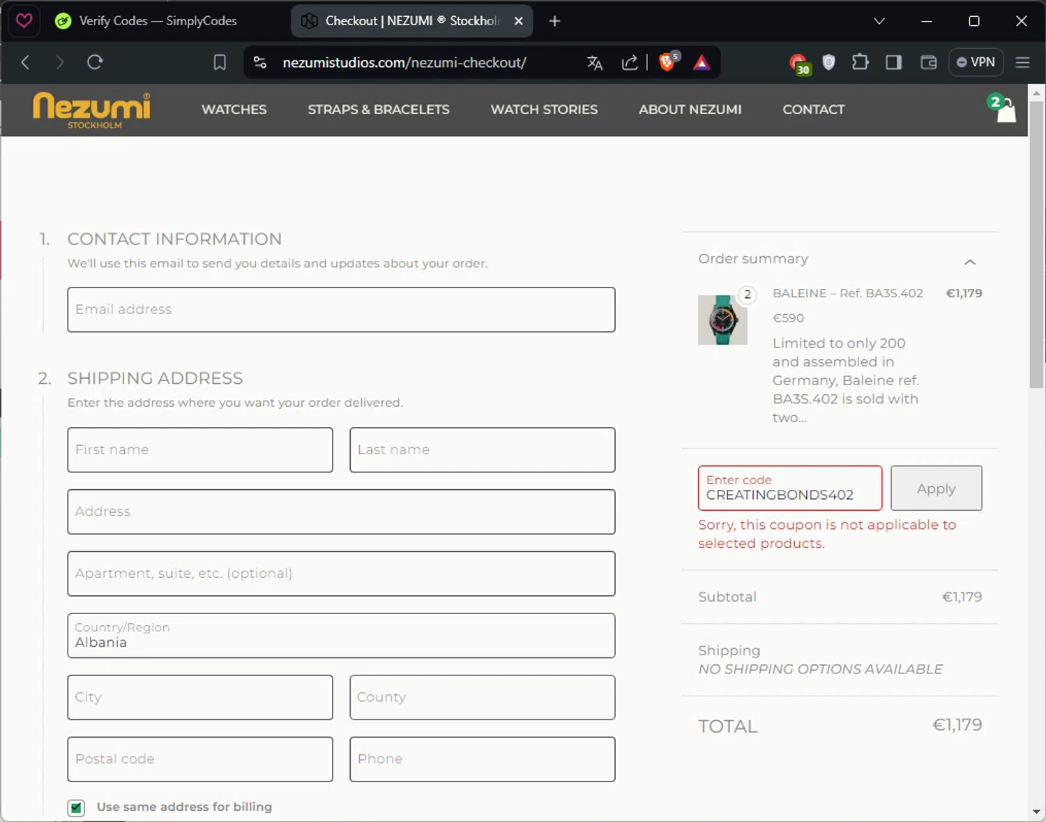 Nezumi Studios checkout page showing Nezumi Studios promo code box | Screenshot taken by SimplyCodes community member on Jun 19, 2024