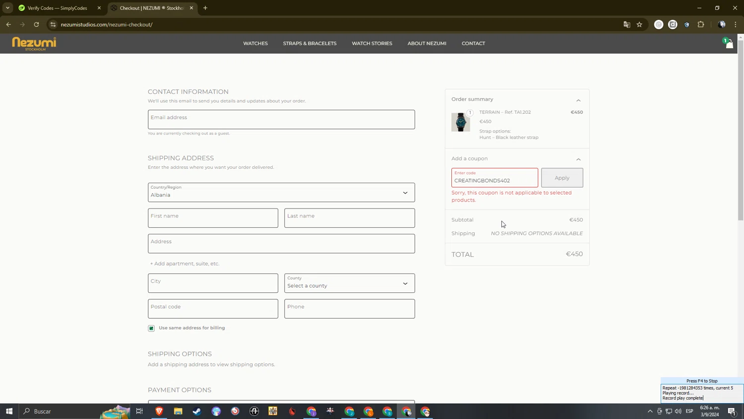 Nezumi Studios checkout page showing Nezumi Studios promo code box | Screenshot taken by SimplyCodes community member on Sep 3, 2024