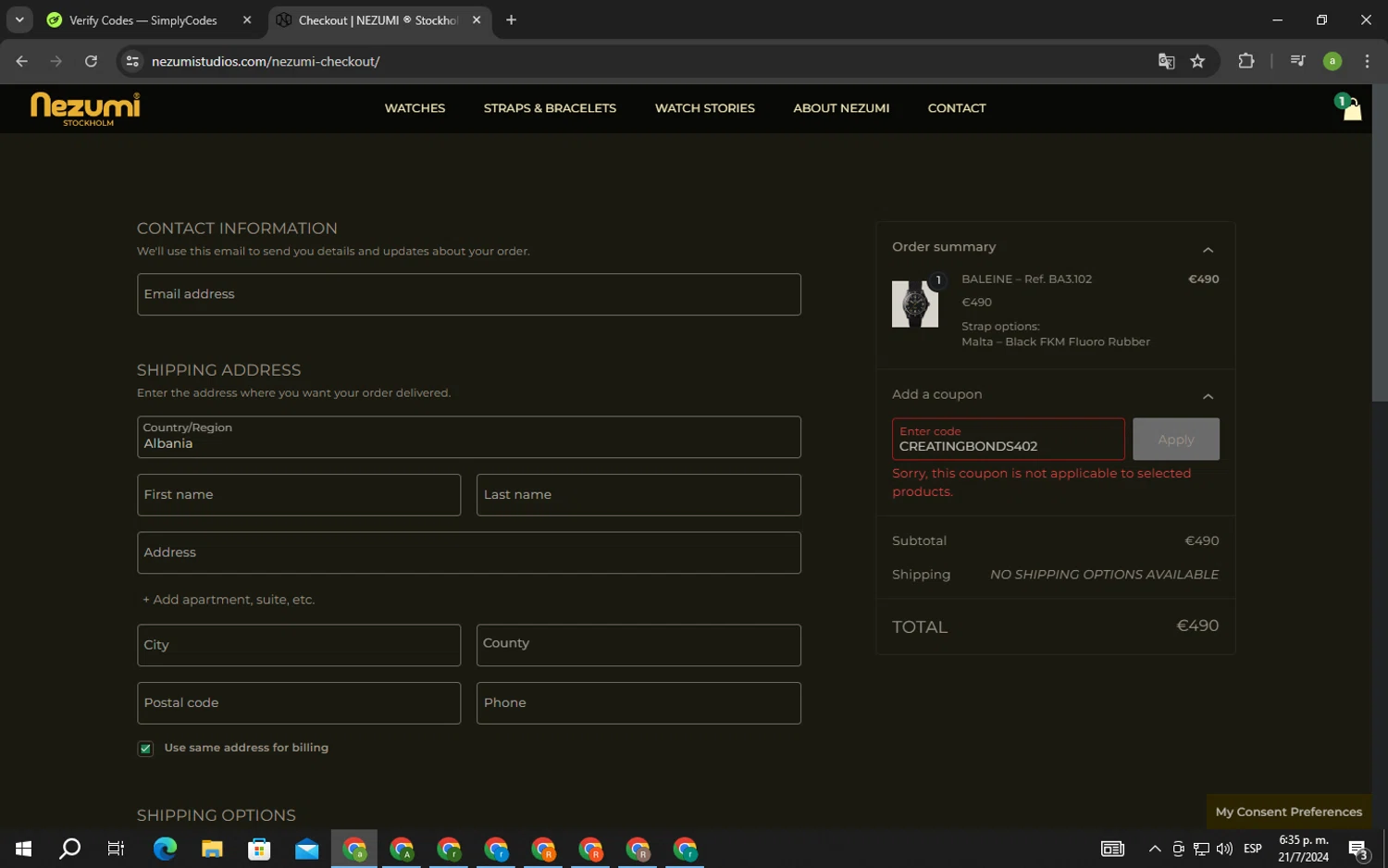 Nezumi Studios checkout page showing Nezumi Studios promo code box | Screenshot taken by SimplyCodes community member on Jul 21, 2024
